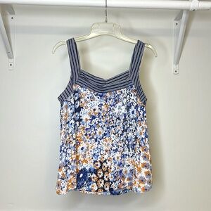 Anthropologie Maeve Blue Retro Floral‎ Flowy Tank- S